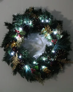 WeRChristmas Pre-Lit Wreath, Red/Gold, 60 Cm^ Decorated Wreaths|Pre Lit Wreaths