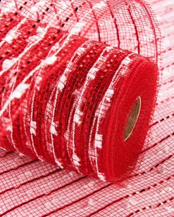 WeRChristmas Red And White Mesh With Red Foil, 9 M^ Deco Mesh