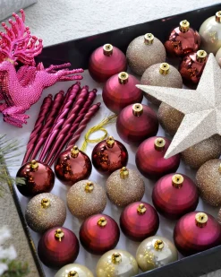 WeRChristmas Ruby/Gold Shatterproof Baubles Set, 50 Pack, 6 Cm^ Shatterproof Baubles