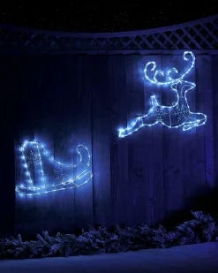 WeRChristmas Santa Sleigh With Reindeer Rope Light Silhouette, 60 Cm^ Outdoor Lighted Reindeer