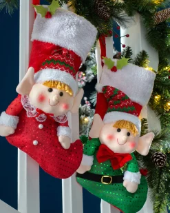 WeRChristmas Set Of 2 Elf Stockings, Red And Green, 53 Cm^ Novelty