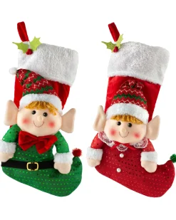 WeRChristmas Set Of 2 Elf Stockings, Red And Green, 53 Cm^ Novelty