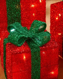WeRChristmas Set Of 3 Pre-Lit Gift Box Silhouettes, Red, 26 Cm^ Table Decorations