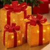 WeRChristmas Set Of 3 Pre-Lit Gift Box Silhouettes, Gold^ Table Decorations