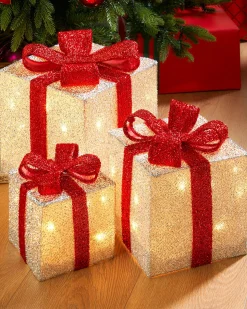 WeRChristmas Set Of 3 Pre-Lit Gift Box Silhouettes, White^ Table Decorations
