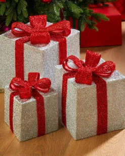 WeRChristmas Set Of 3 Pre-Lit Gift Box Silhouettes, White^ Table Decorations