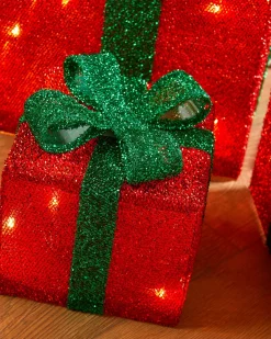 WeRChristmas Set Of 3 Pre-Lit Gift Box Silhouettes 50 LED , Red^ Table Decorations