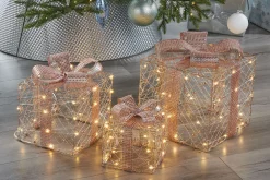 WeRChristmas Set Of 3 Pre-Lit Gift Boxes, Rose Gold, 40 Cm^ Table Decorations