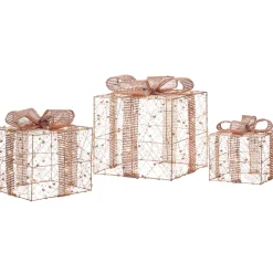 WeRChristmas Set Of 3 Pre-Lit Gift Boxes, Rose Gold, 40 Cm^ Table Decorations