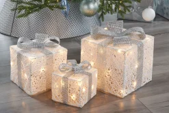 WeRChristmas Set Of 3 Pre-Lit Gift Boxes, White, 25 Cm^ Table Decorations