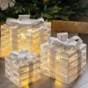 WeRChristmas Set Of 3 Pre-Lit Paper String And Gauze Gift Boxes, 26 Cm^ Table Decorations