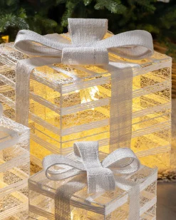 WeRChristmas Set Of 3 Pre-Lit Paper String And Gauze Gift Boxes, 26 Cm^ Table Decorations