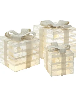 WeRChristmas Set Of 3 Pre-Lit Paper String And Gauze Gift Boxes, 26 Cm^ Table Decorations