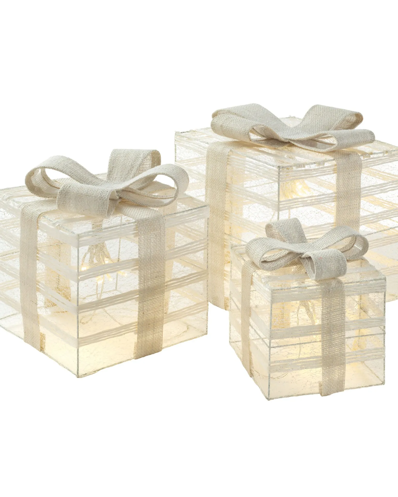 WeRChristmas Set Of 3 Pre-Lit Paper String And Gauze Gift Boxes, 26 Cm^ Table Decorations