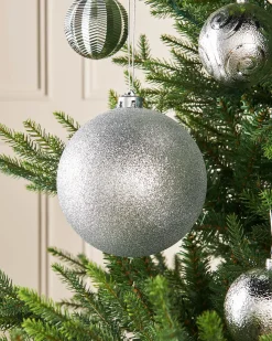 WeRChristmas Silver Large Glitter Shatterproof Bauble, 15 Cm^ Oversized Baubles|Shatterproof Baubles