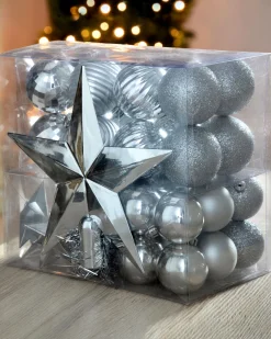 WeRChristmas Silver Shatterproof Baubles Set, 42 Pack^ Shatterproof Baubles