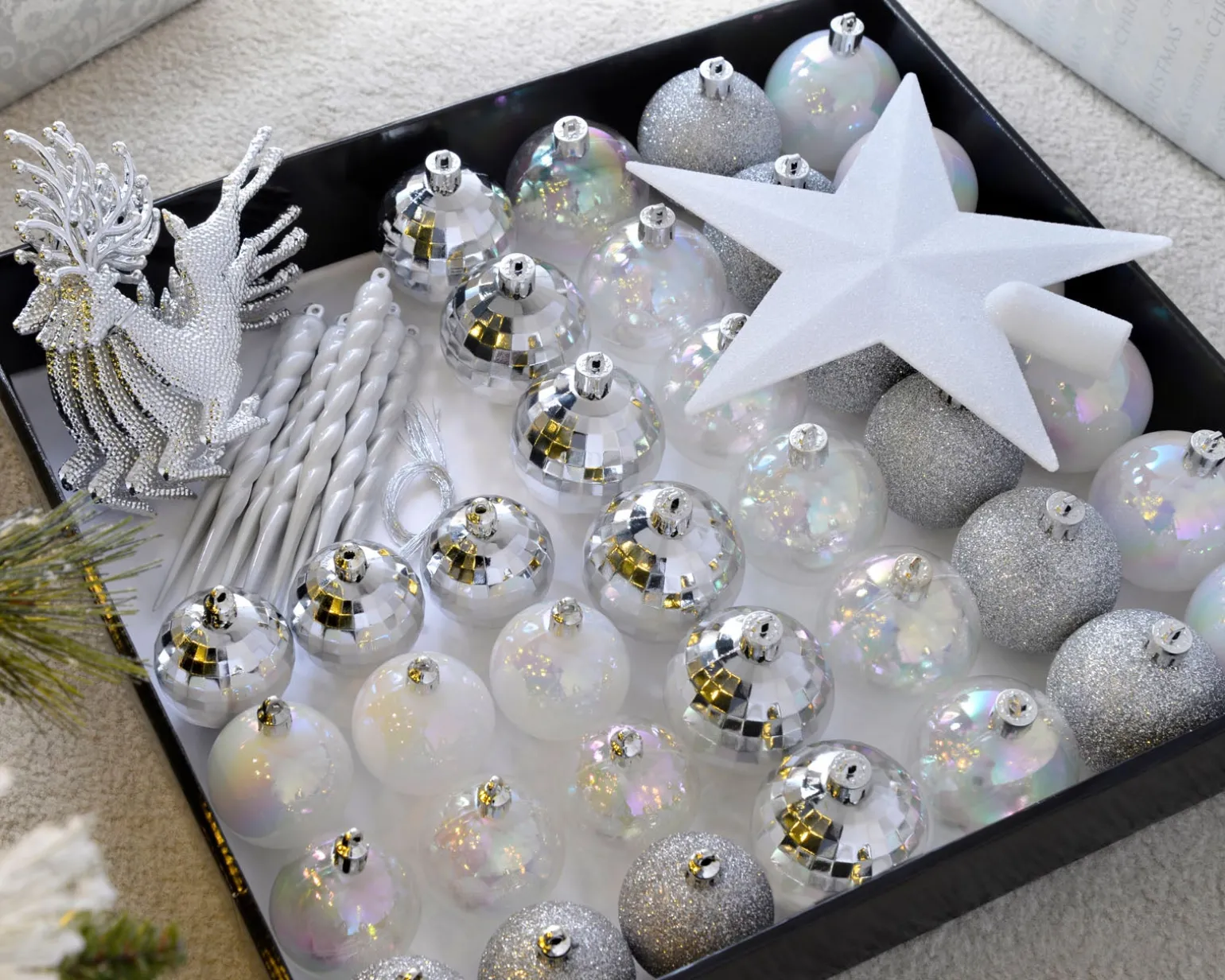WeRChristmas Silver Shatterproof Baubles Set, 50 Pack^ Shatterproof Baubles