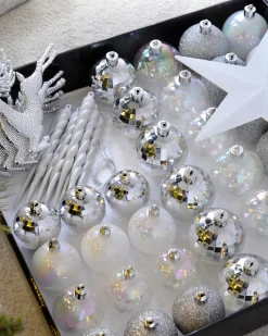 WeRChristmas Silver Shatterproof Baubles Set, 50 Pack^ Shatterproof Baubles