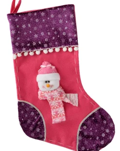 WeRChristmas Snowman Stocking, Pink/Purple, 48 Cm^ Novelty