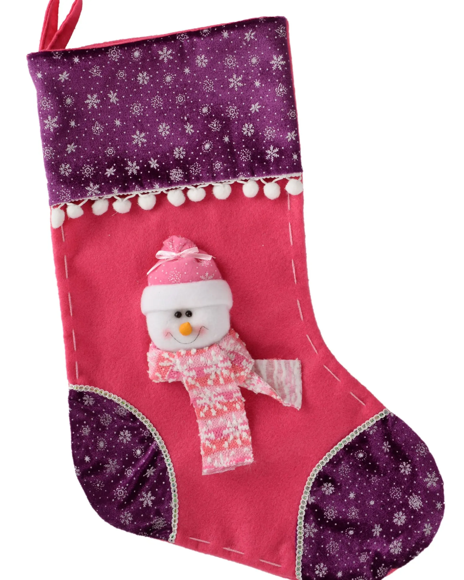WeRChristmas Snowman Stocking, Pink/Purple, 48 Cm^ Novelty