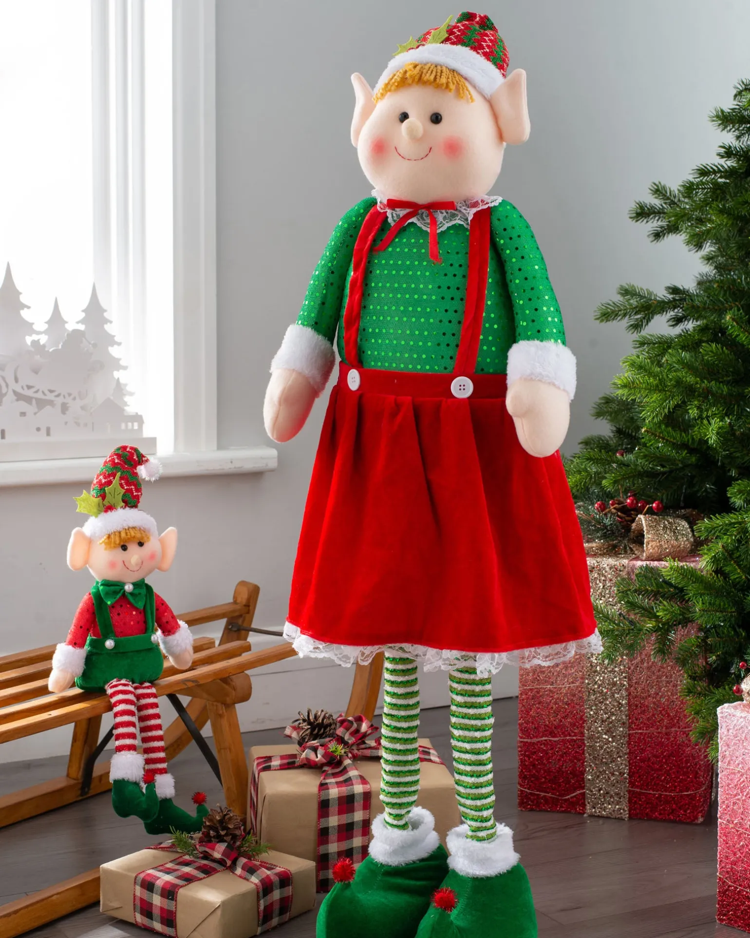 WeRChristmas Standing Elf Figurine With Extendable Legs, 60-109 Cm^ Figurines