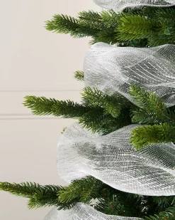 WeRChristmas Transparent Mesh With Thin Striped Silver Foil, 9 M^ Deco Mesh