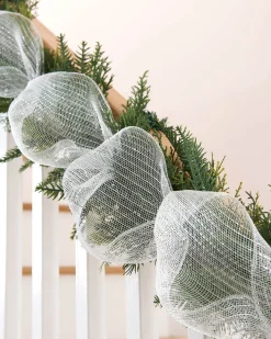 WeRChristmas Transparent Mesh With Thin Striped Silver Foil, 9 M^ Deco Mesh