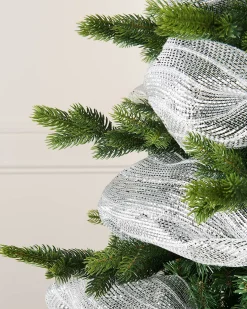 WeRChristmas Transparent Mesh With Thick Striped Silver Foil, 9 M^ Deco Mesh