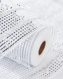 WeRChristmas Transparent Mesh With Thick Striped Silver Foil, 9 M^ Deco Mesh