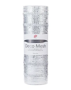 WeRChristmas Transparent Mesh With Thick Striped Silver Foil, 9 M^ Deco Mesh