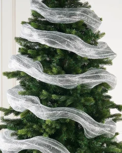 WeRChristmas Transparent Mesh With Thick Striped Silver Foil, 9 M^ Deco Mesh