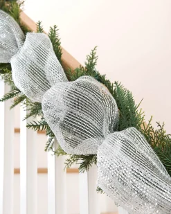 WeRChristmas Transparent Mesh With Thick Striped Silver Foil, 9 M^ Deco Mesh