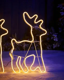 WeRChristmas Twin Reindeers With Santa Sleigh Neon Rope Light Silhouette, 2.6 M^ Outdoor Lighted Reindeer