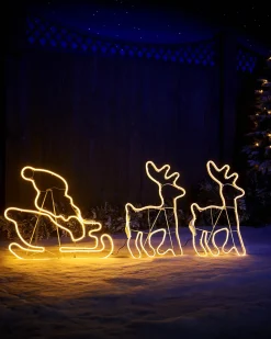 WeRChristmas Twin Reindeers With Santa Sleigh Neon Rope Light Silhouette, 2.6 M^ Outdoor Lighted Reindeer