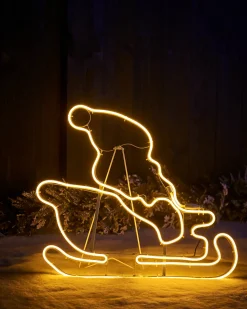 WeRChristmas Twin Reindeers With Santa Sleigh Neon Rope Light Silhouette, 2.6 M^ Outdoor Lighted Reindeer