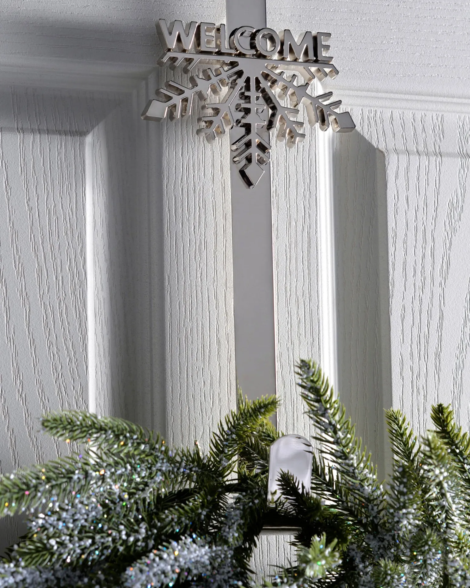 WeRChristmas Welcome Wreath Door Hanger, Silver, 38 Cm^ Wreath Hangers
