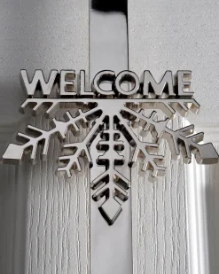 WeRChristmas Welcome Wreath Door Hanger, Silver, 38 Cm^ Wreath Hangers