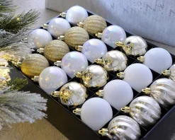 WeRChristmas White/Gold Shatterproof Baubles, 48 Pack, 6 Cm^ Shatterproof Baubles